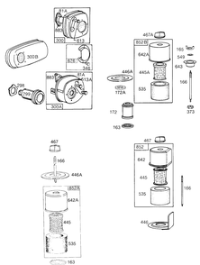 Air Cleaner Groups, Mufflers Diagram and Parts List for 131431-0146-XX  Briggs and Stratton Engine